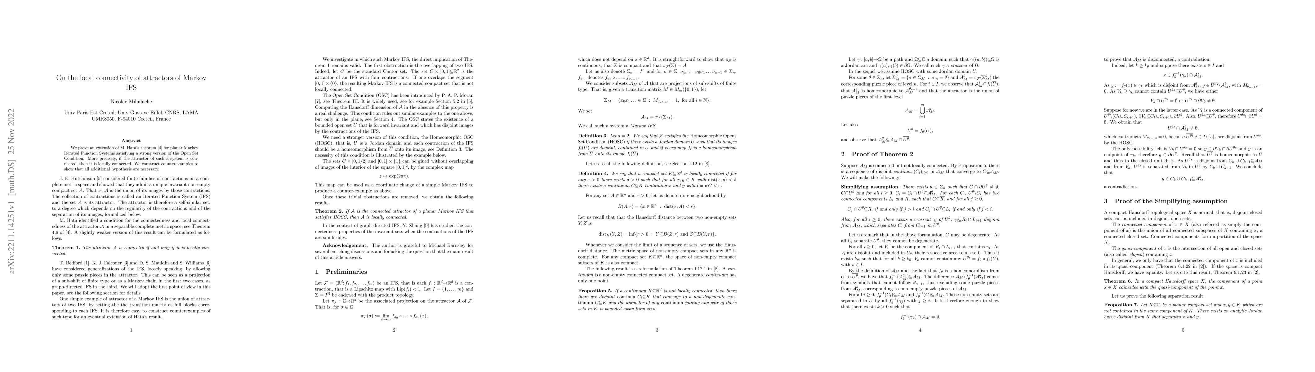 Thumbnail for On the local connectivity of attractors of Markov IFS