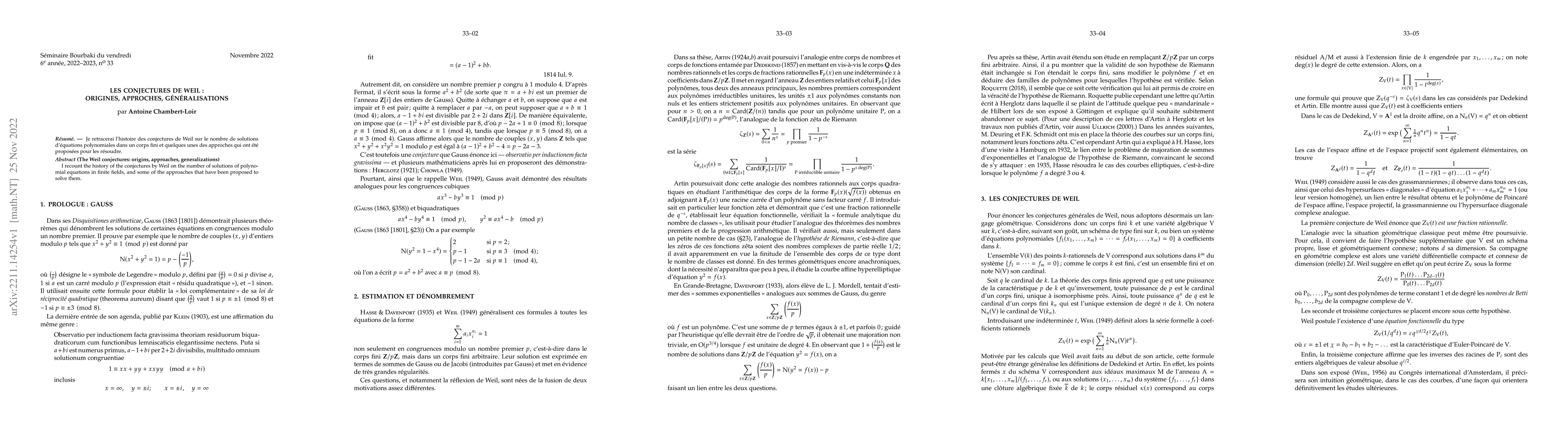 Thumbnail for Les conjectures de Weil : origines, approches, g\'en\'eralisations