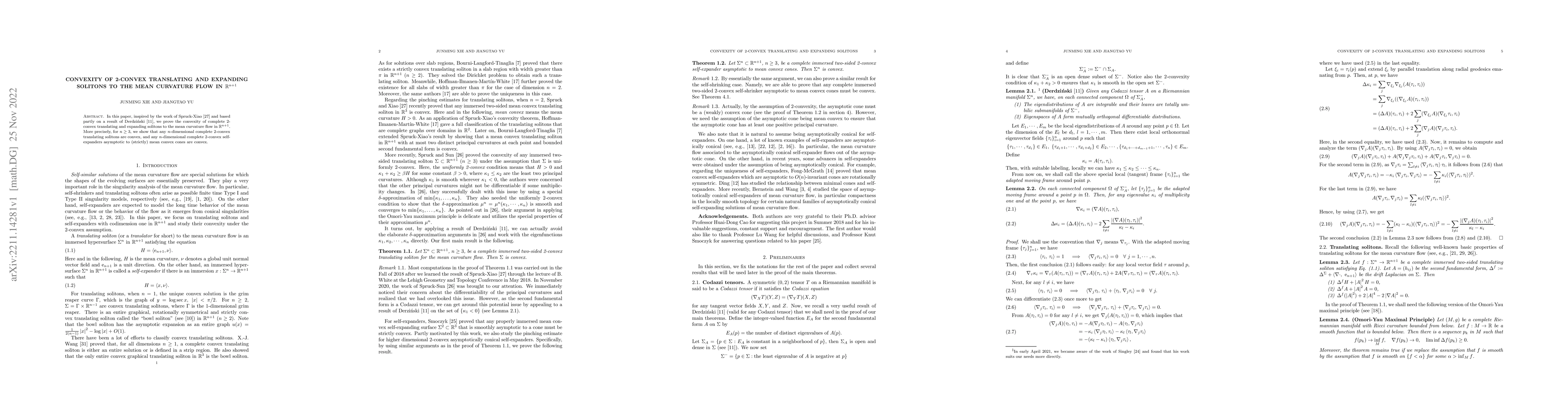 Thumbnail for Convexity of 2-convex translating and expanding solitons to the mean
  curvature flow in $\mathbb{R}^{n+1}$