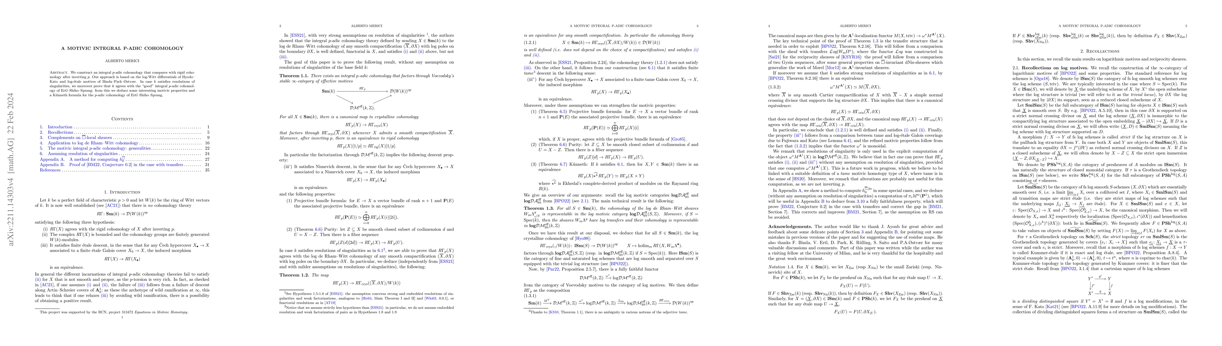 Thumbnail for A motivic integral $p$-adic cohomology