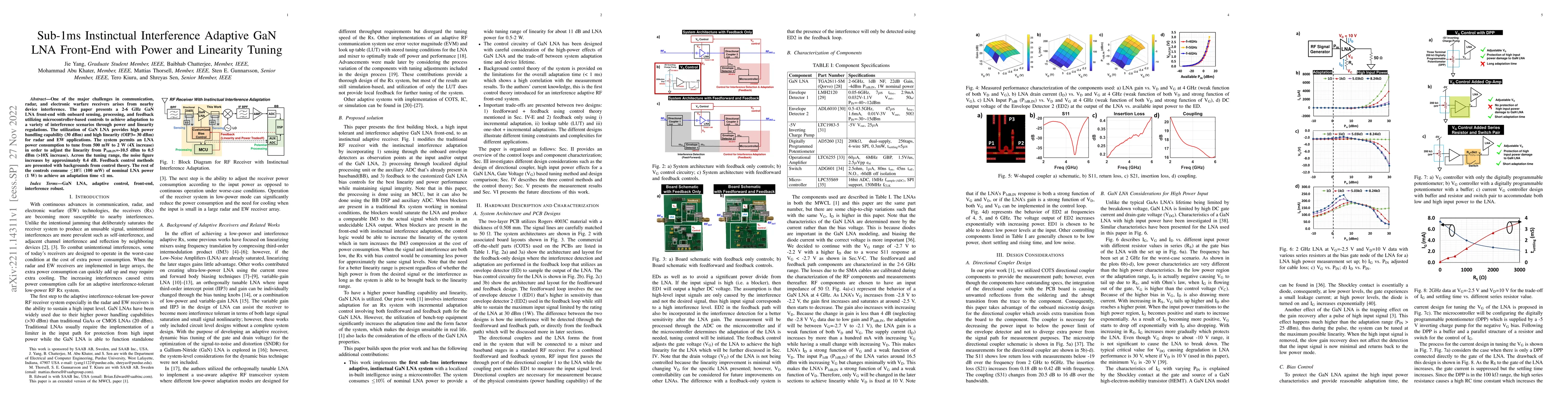 Thumbnail for Sub-1ms Instinctual Interference Adaptive GaN LNA Front-End with Power
  and Linearity Tuning