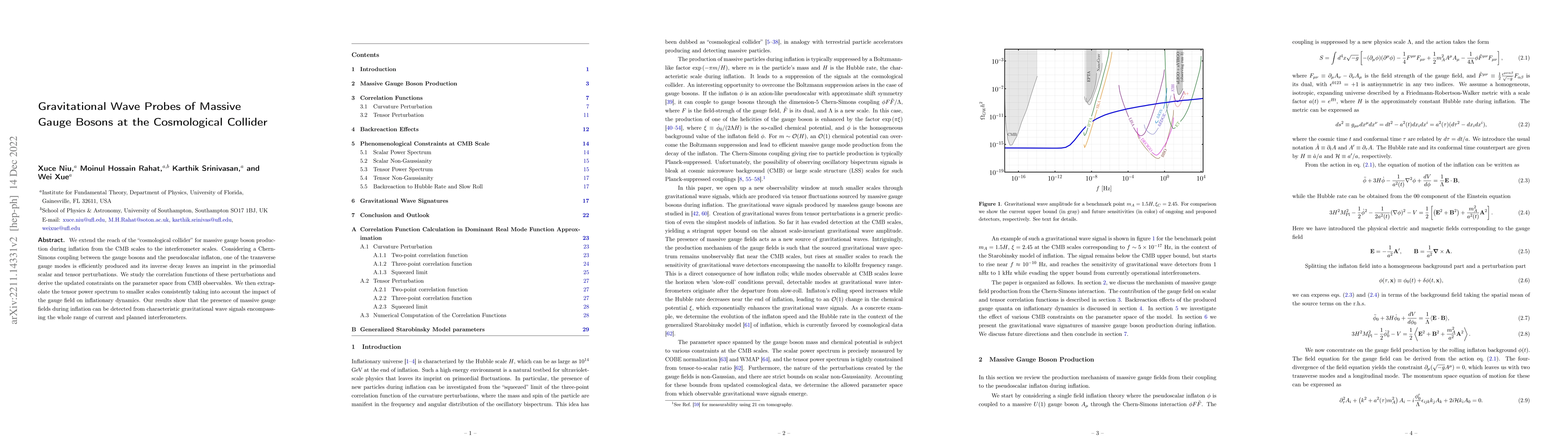 Thumbnail for Gravitational Wave Probes of Massive Gauge Bosons at the Cosmological
  Collider