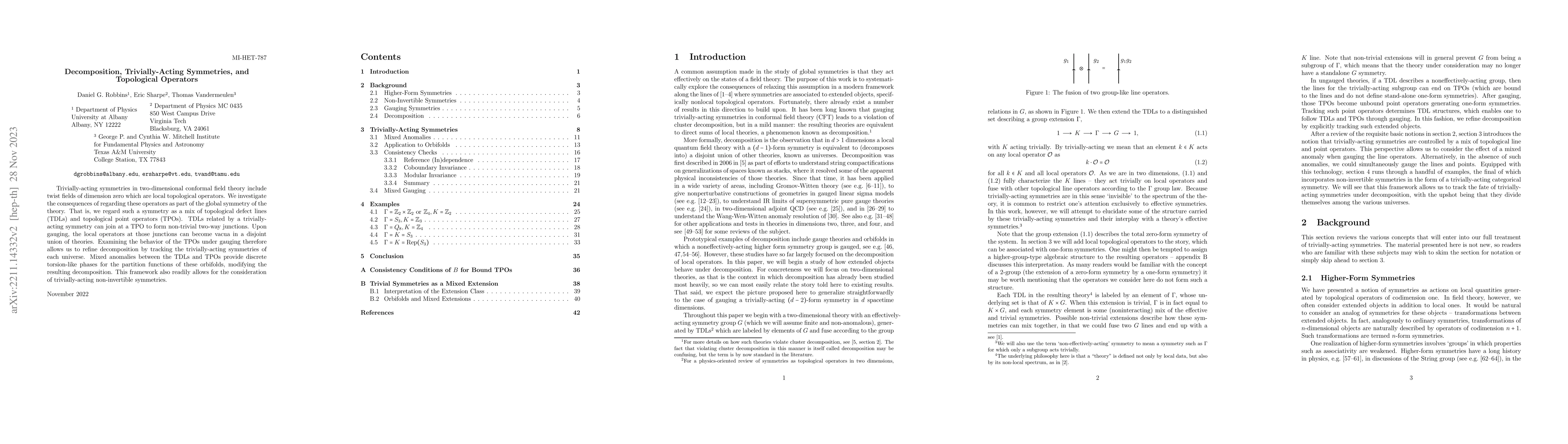 Thumbnail for Decomposition, Trivially-Acting Symmetries, and Topological Operators