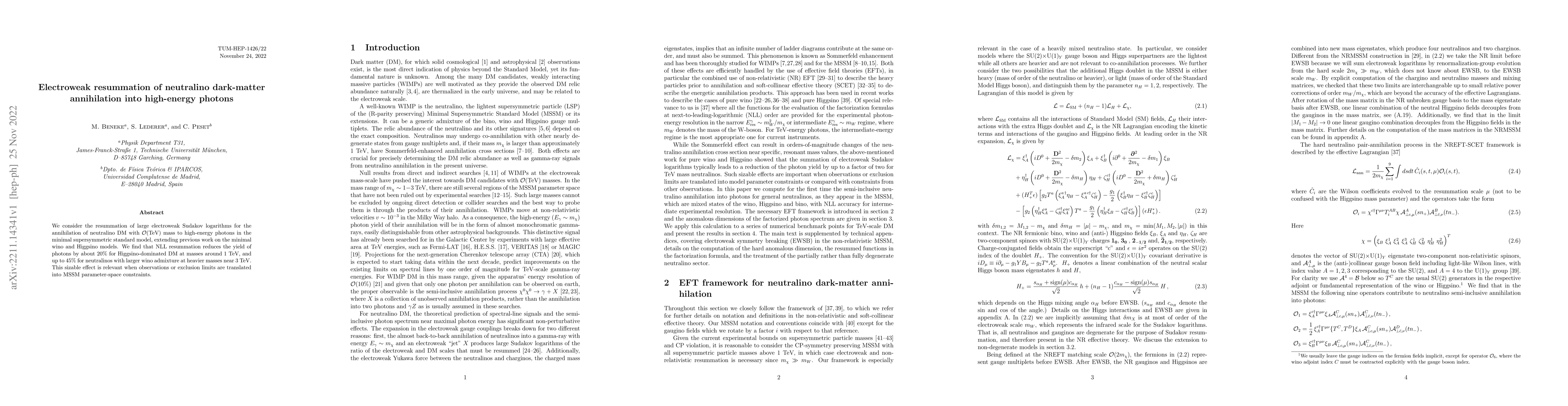 Thumbnail for Electroweak resummation of neutralino dark-matter annihilation into
  high-energy photons