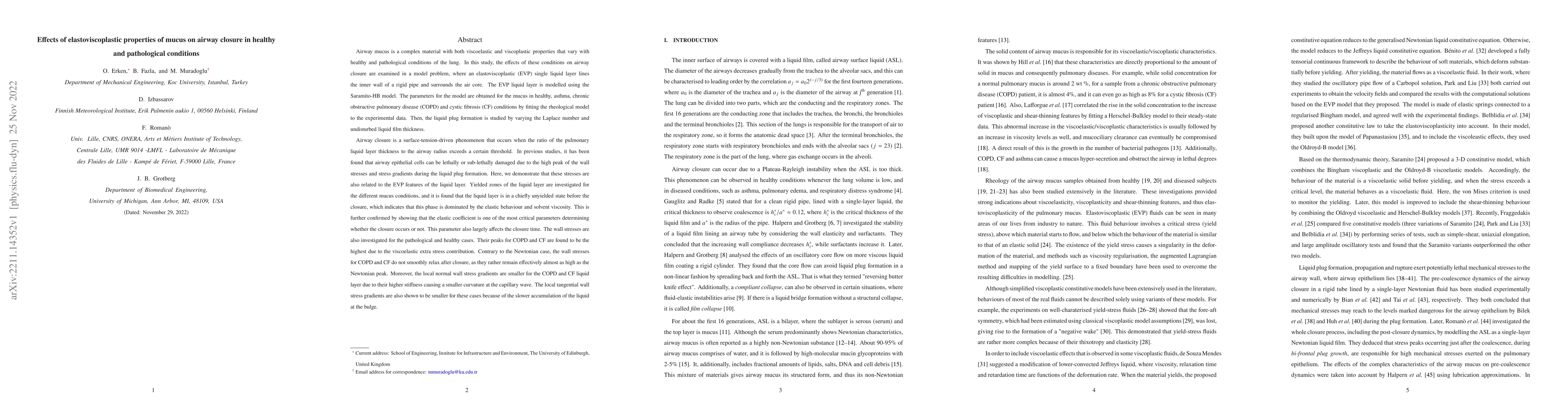 Thumbnail for Effects of elastoviscoplastic properties of mucus on airway closure in
  healthy and pathological conditions