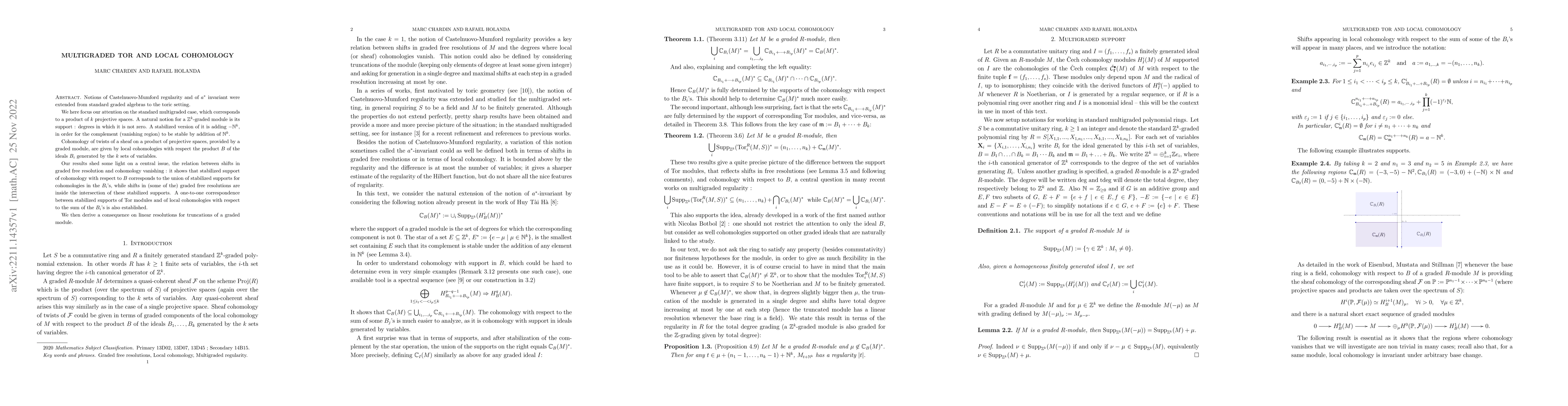 Thumbnail for Multigraded Tor and local cohomology