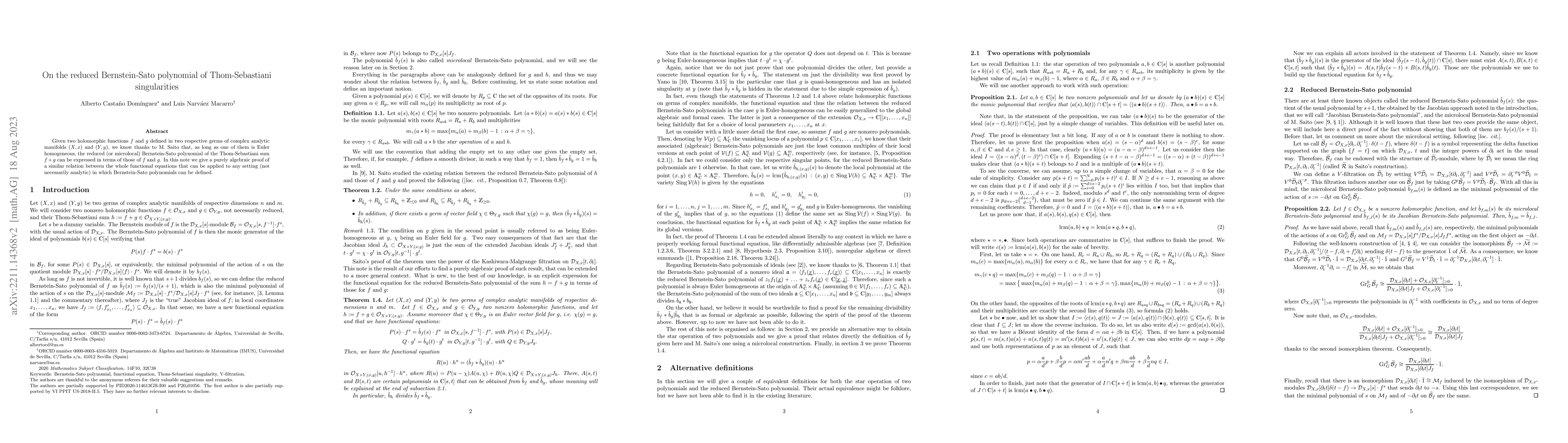 Thumbnail for On the reduced Bernstein-Sato polynomial of Thom-Sebastiani
  singularities