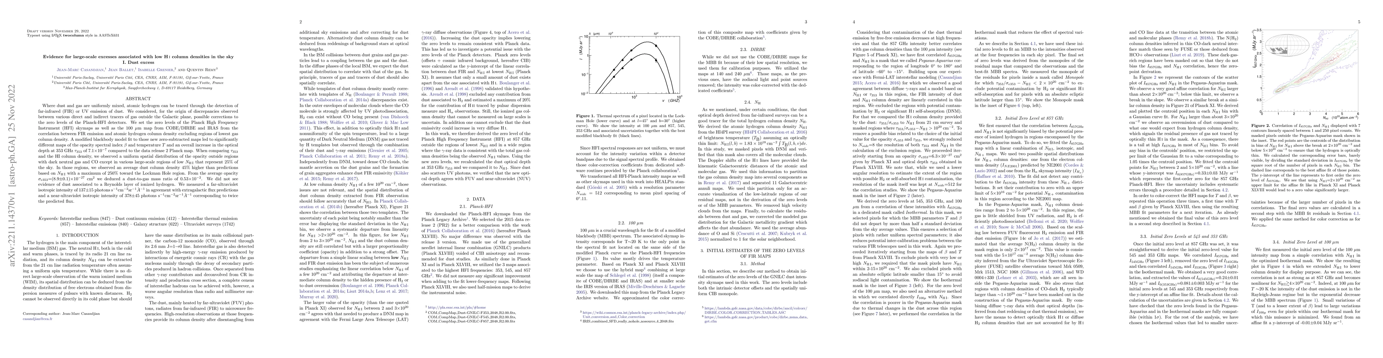 Thumbnail for Evidence for large-scale excesses associated with low HI column
  densities in the sky $$\\$$I. Dust excess