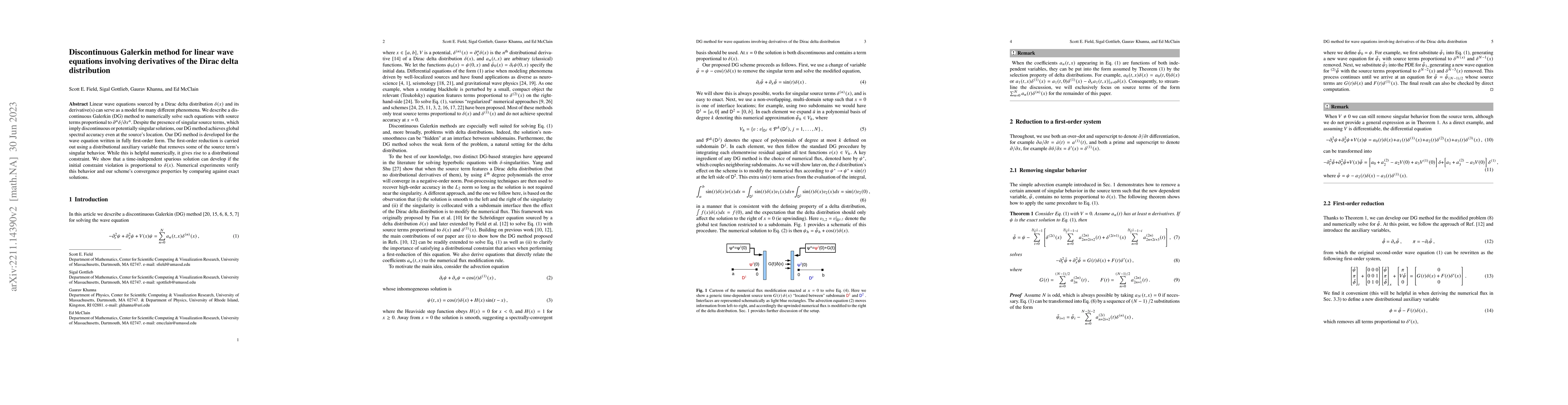 Thumbnail for Discontinuous Galerkin method for linear wave equations involving
  derivatives of the Dirac delta distribution