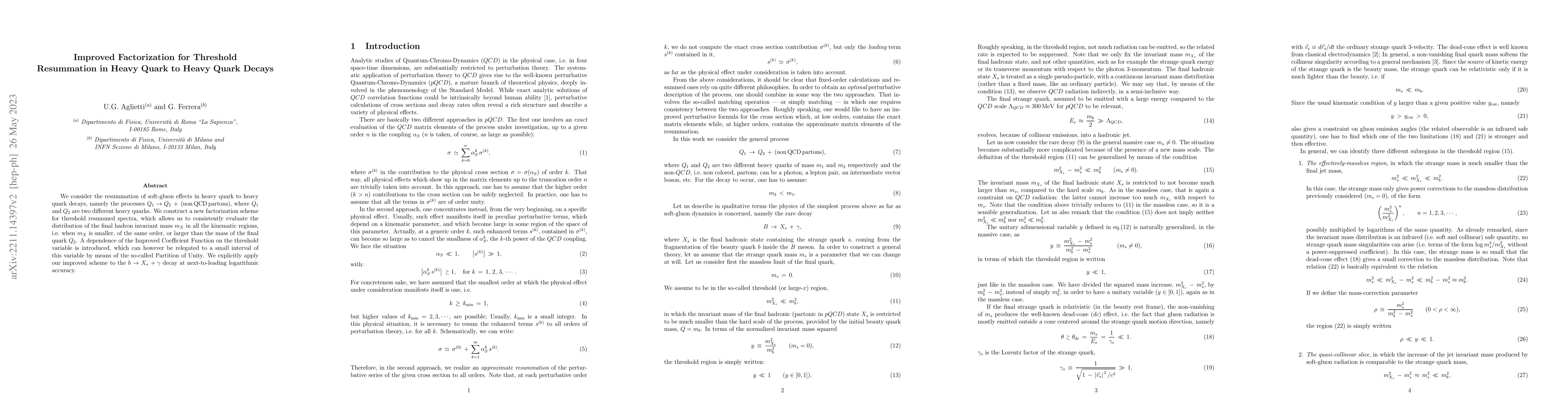 Thumbnail for Improved Factorization for Threshold Resummation in Heavy Quark to Heavy
  Quark Decays