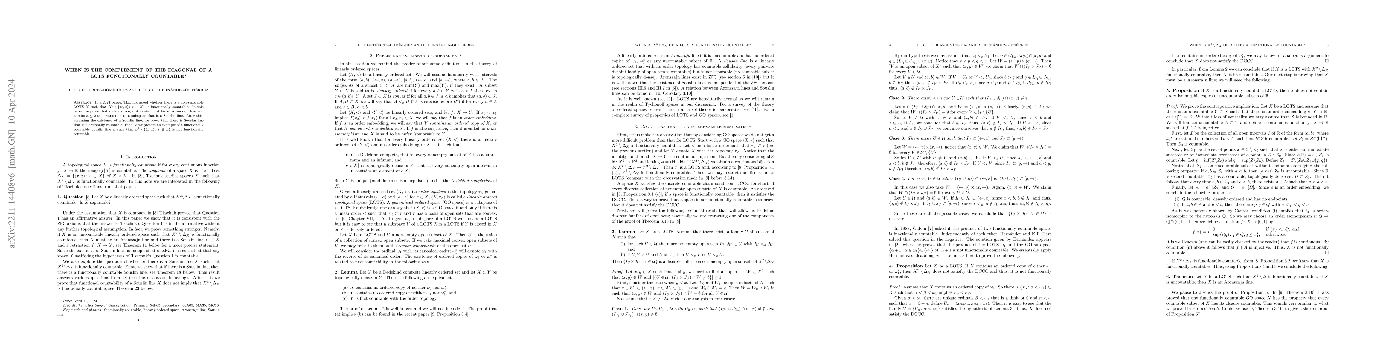 Thumbnail for When is the complement of the diagonal of a LOTS functionally countable?