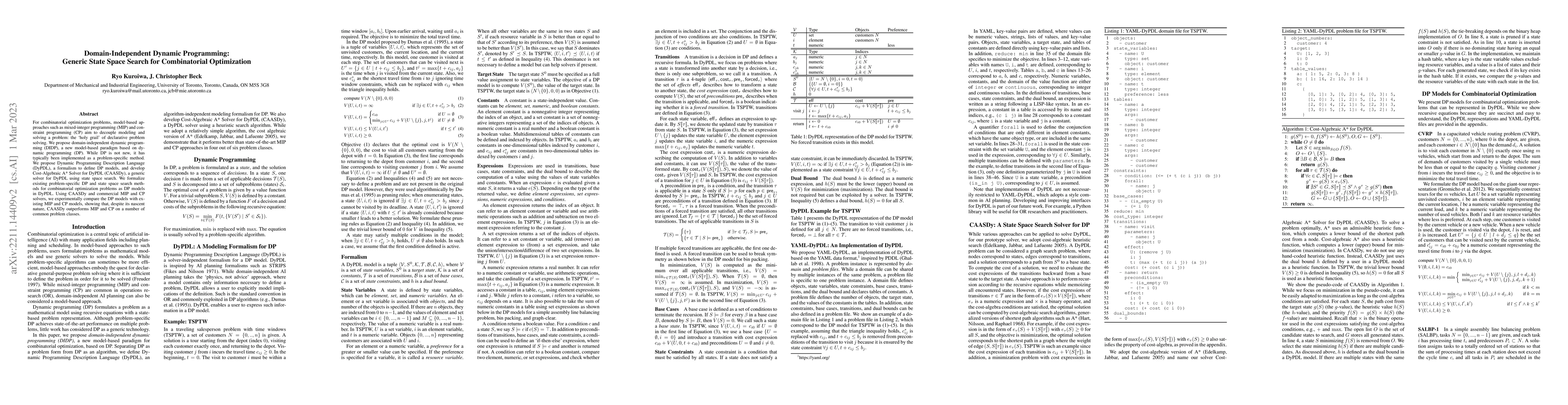 Thumbnail for Domain-Independent Dynamic Programming: Generic State Space Search for
  Combinatorial Optimization