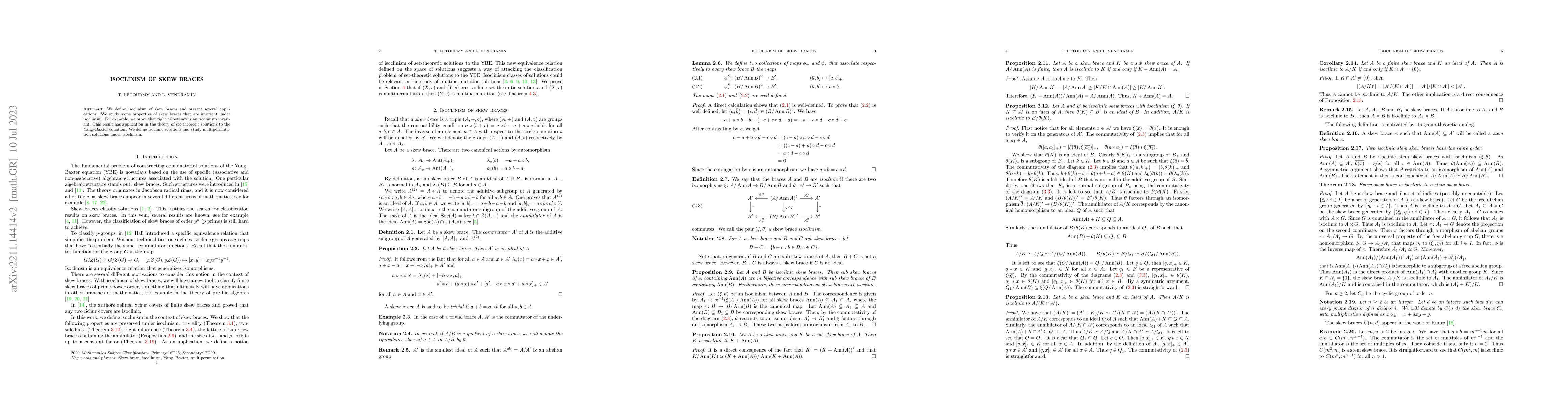 Thumbnail for Isoclinism of skew braces