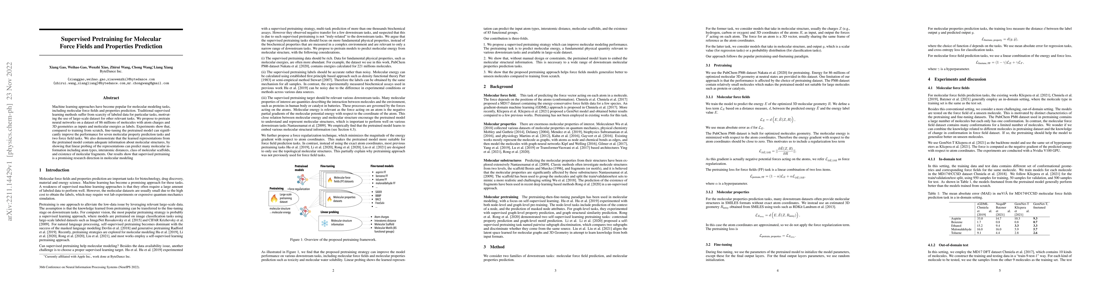 Thumbnail for Supervised Pretraining for Molecular Force Fields and Properties
  Prediction