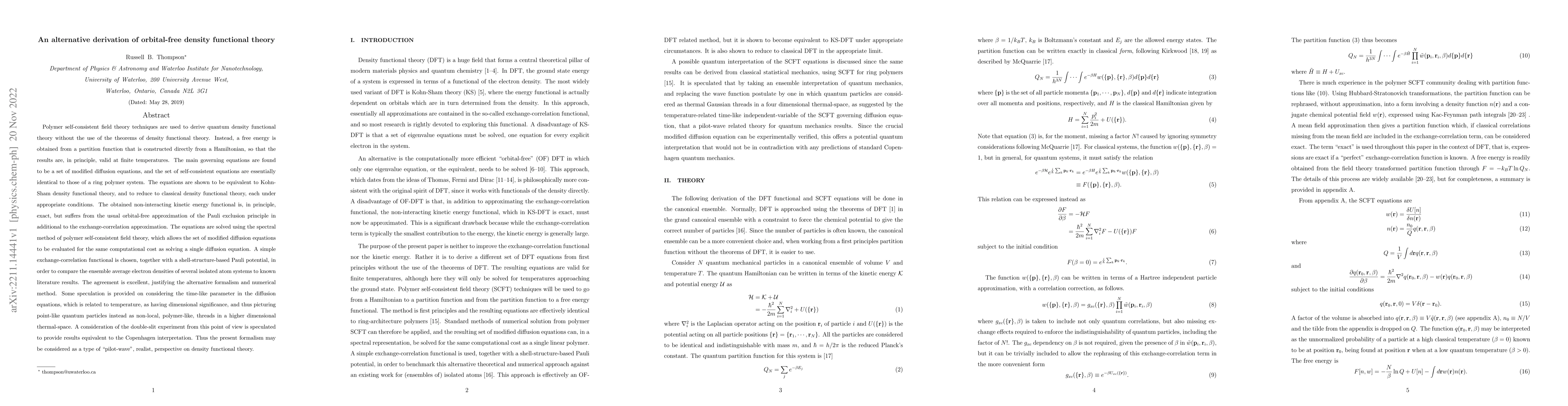 Thumbnail for An alternative derivation of orbital-free density functional theory