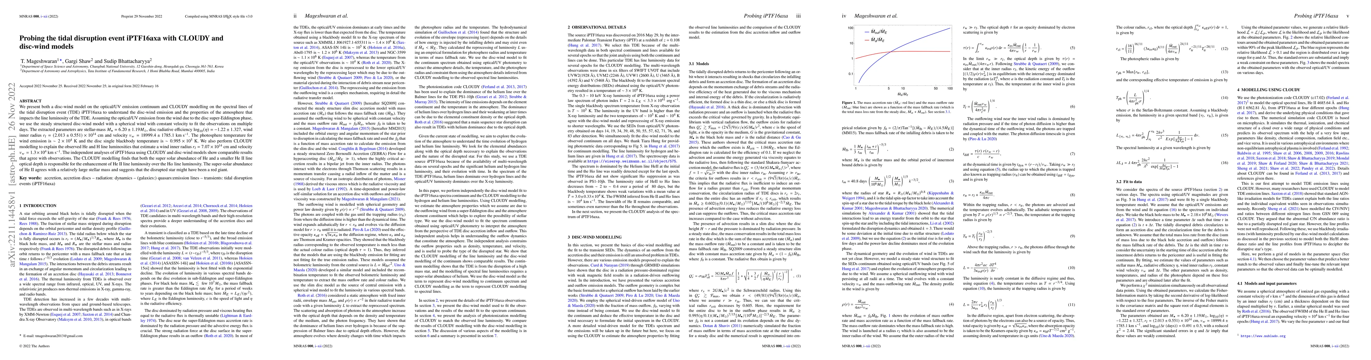 Thumbnail for Probing the tidal disruption event iPTF16axa with CLOUDY and disc-wind
  models