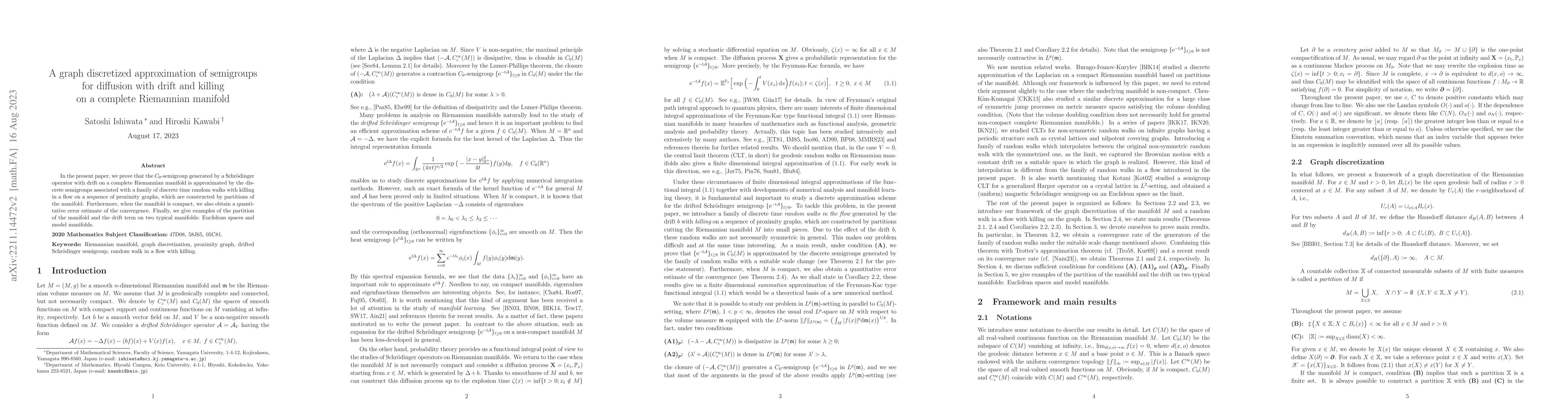 Thumbnail for A graph discretized approximation of semigroups for diffusion with drift
  and killing on a complete Riemannian manifold