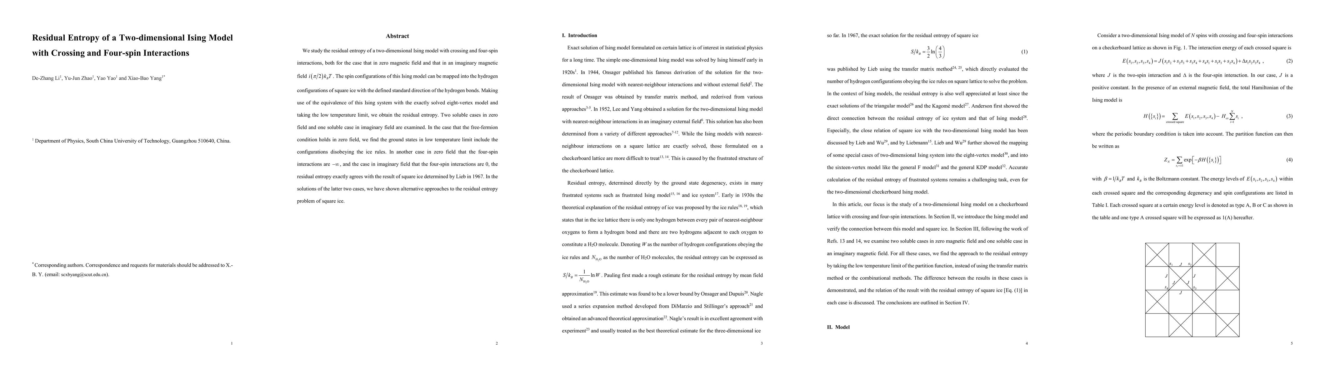 Thumbnail for Residual Entropy of a Two-dimensional Ising Model with Crossing and
  Four-spin Interactions