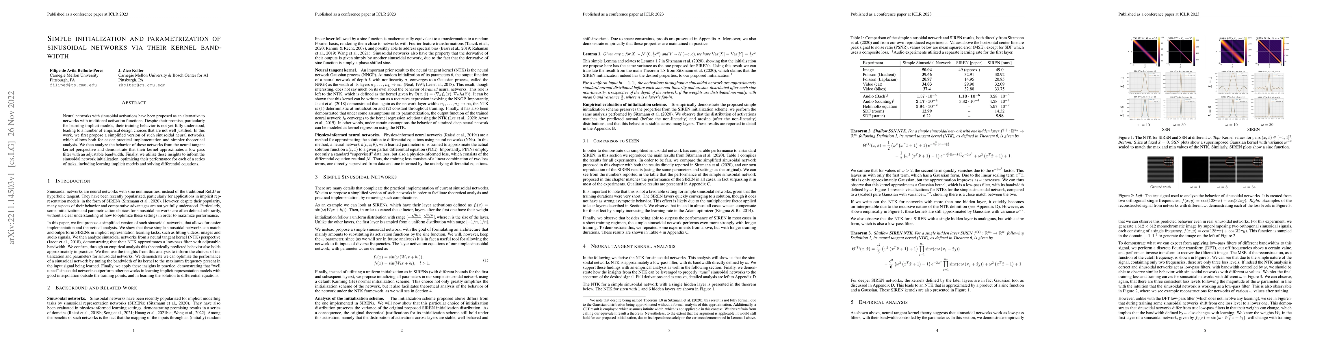 Thumbnail for Simple initialization and parametrization of sinusoidal networks via
  their kernel bandwidth