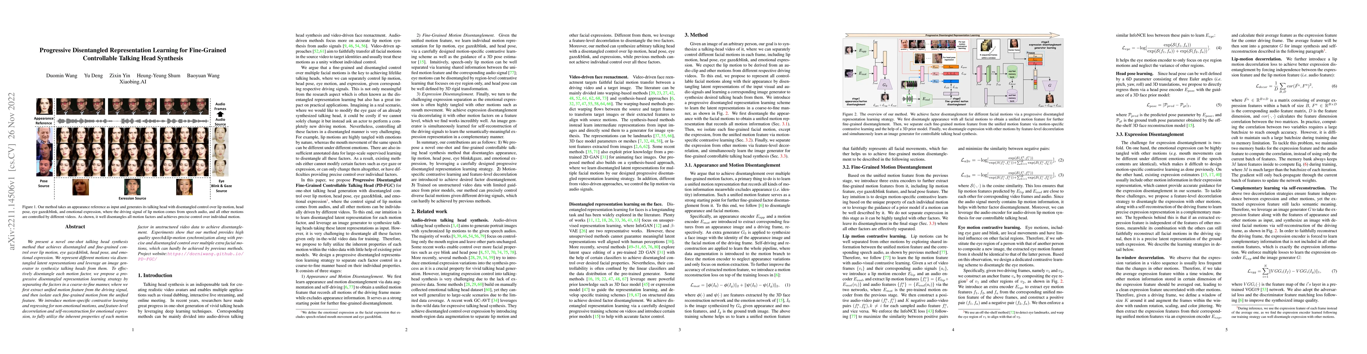 Thumbnail for Progressive Disentangled Representation Learning for Fine-Grained
  Controllable Talking Head Synthesis