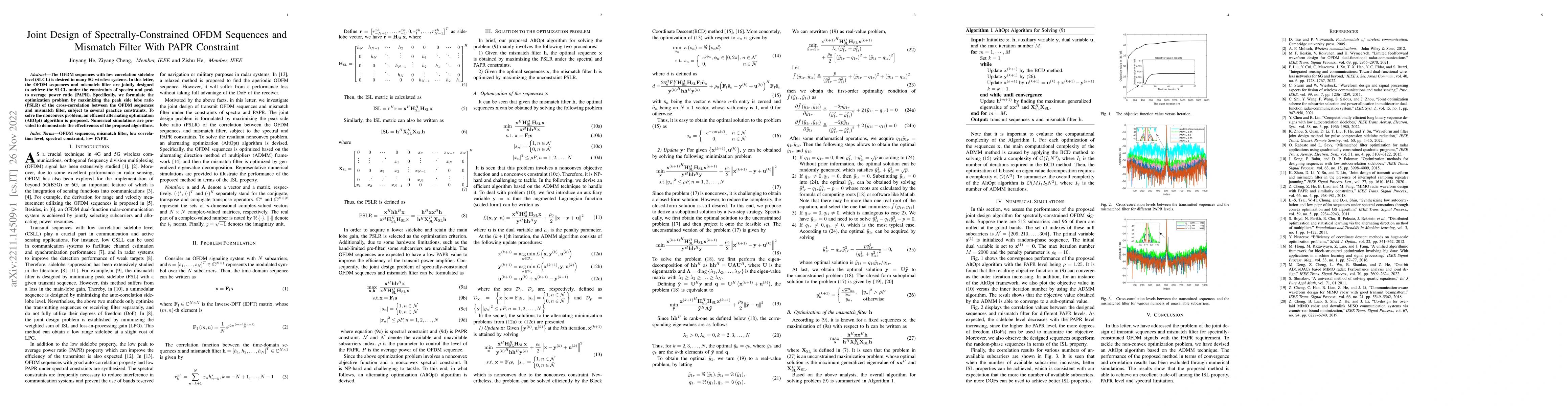 Thumbnail for Joint Design of Spectrally-Constrained OFDM Sequences and Mismatch
  Filter With PAPR Constraint