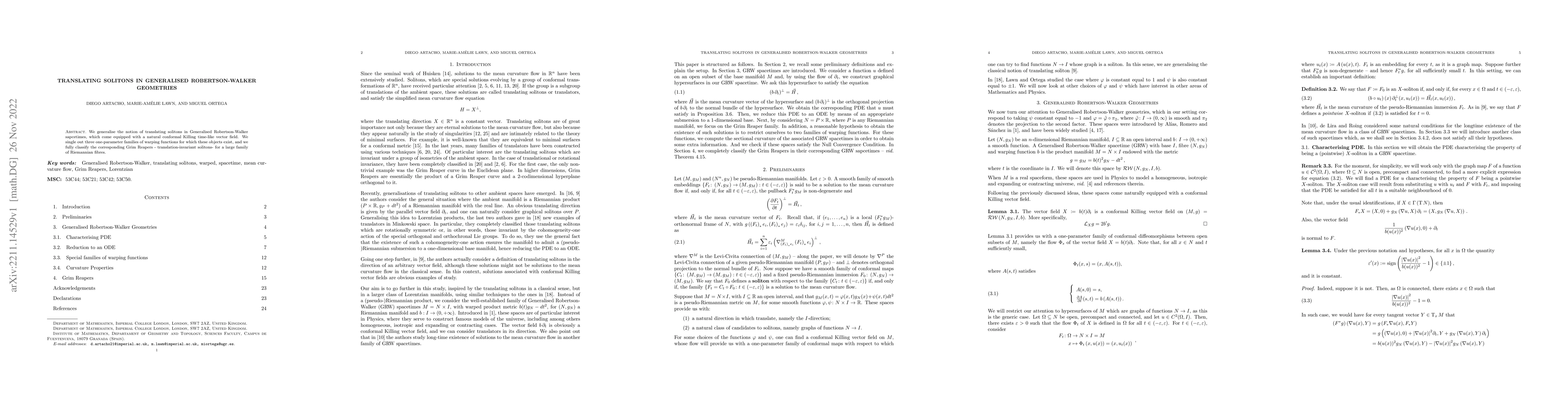 Thumbnail for Translating Solitons in Generalised Robertson-Walker Geometries