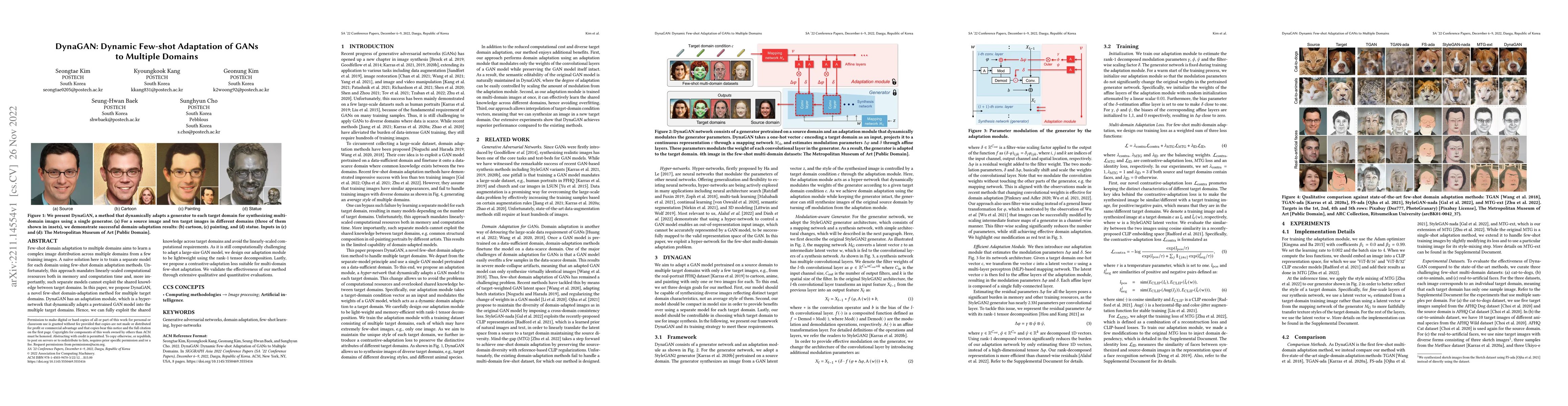Thumbnail for DynaGAN: Dynamic Few-shot Adaptation of GANs to Multiple Domains