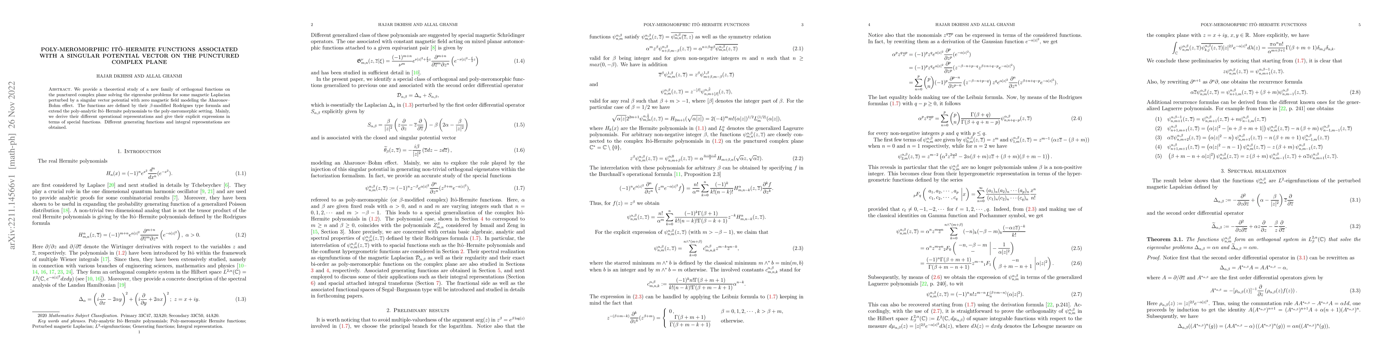Thumbnail for Poly-meromorphic It\^o-Hermite functions associated with a singular
  potential vector on the punctured complex plane