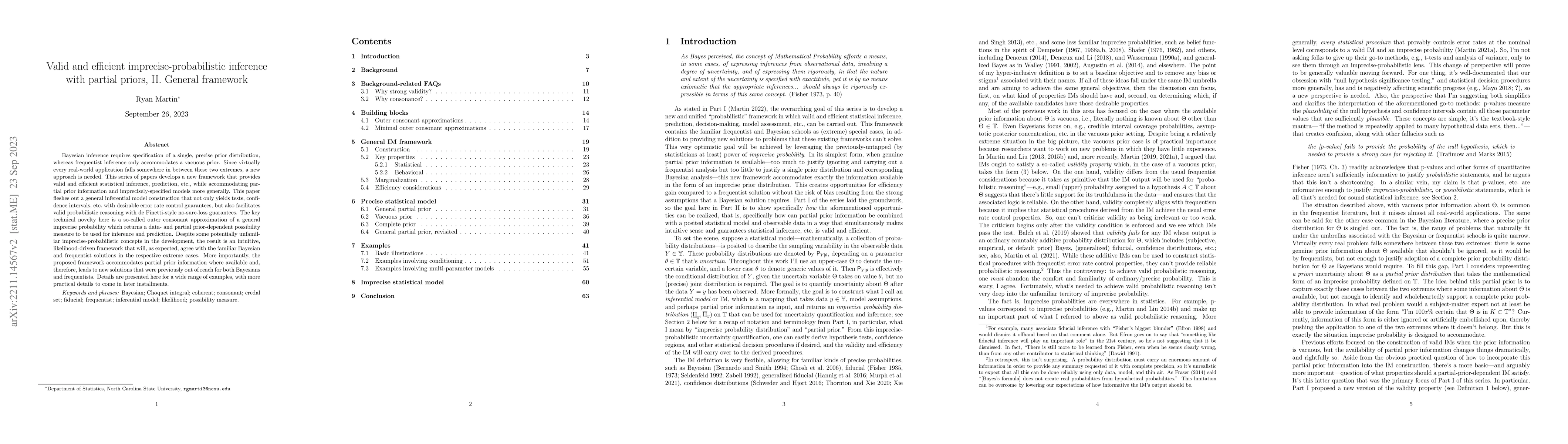 Thumbnail for Valid and efficient imprecise-probabilistic inference with partial
  priors, II. General framework
