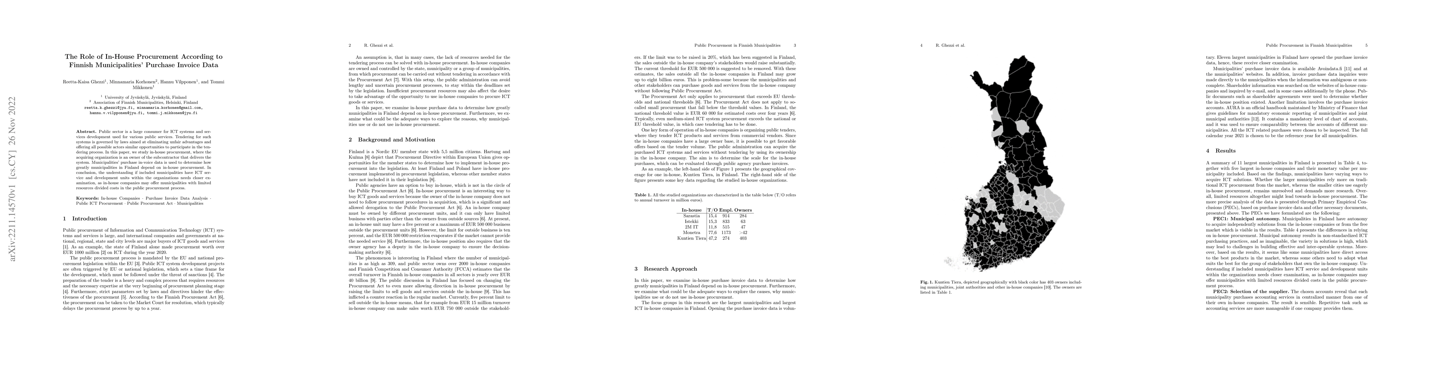 Thumbnail for The Role of In-House Procurement According to Finnish Municipalities'
  Purchase Invoice Data