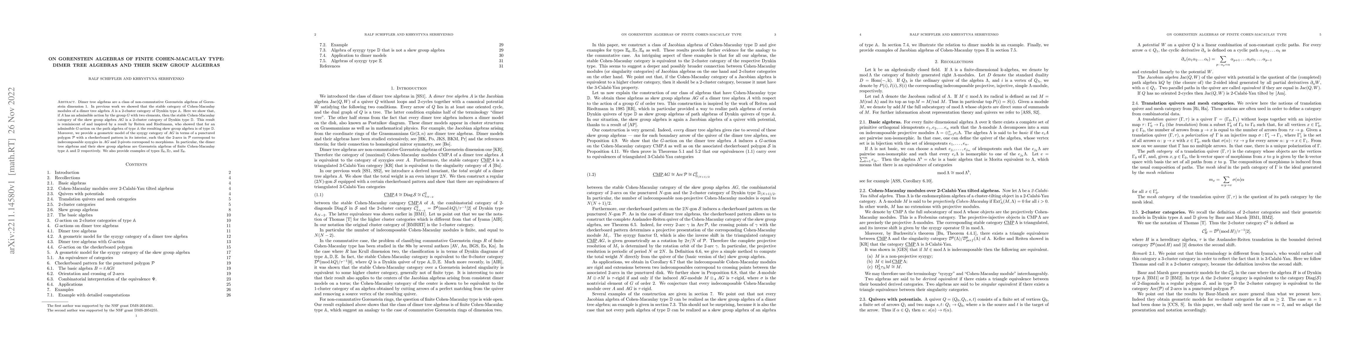 Thumbnail for On Gorenstein algebras of finite Cohen-Macaulay type: dimer tree
  algebras and their skew group algebras