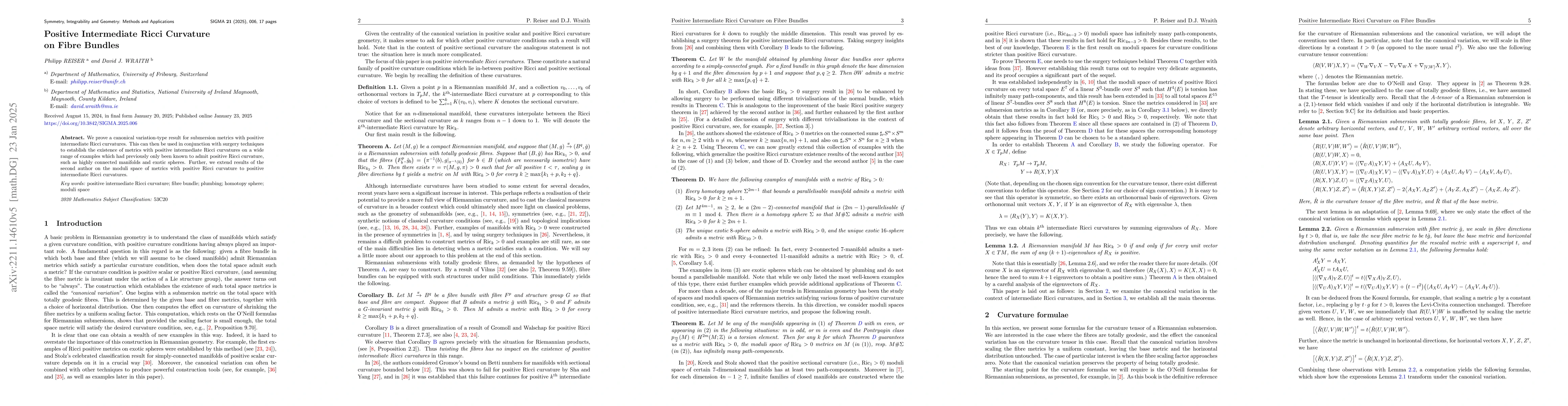 Thumbnail for Positive intermediate Ricci curvature on fibre bundles