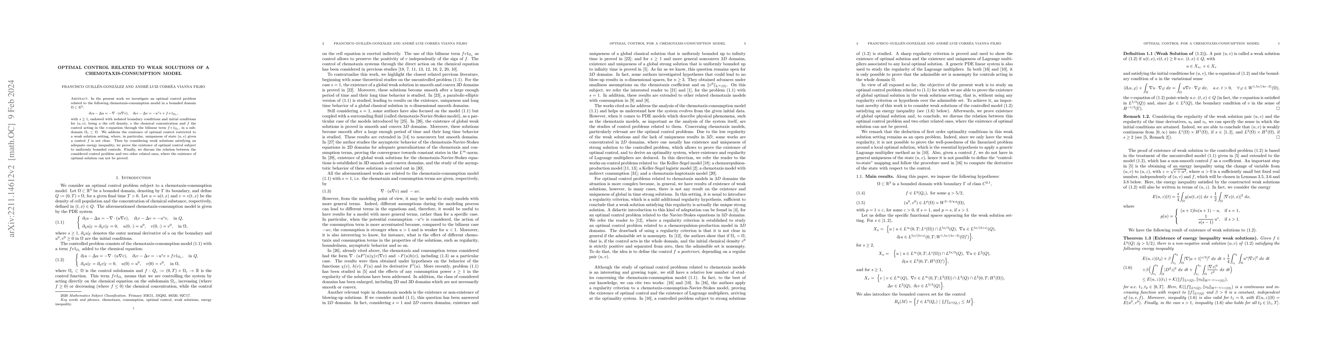 Thumbnail for Optimal control related to weak solutions of a chemotaxis-consumption
  model