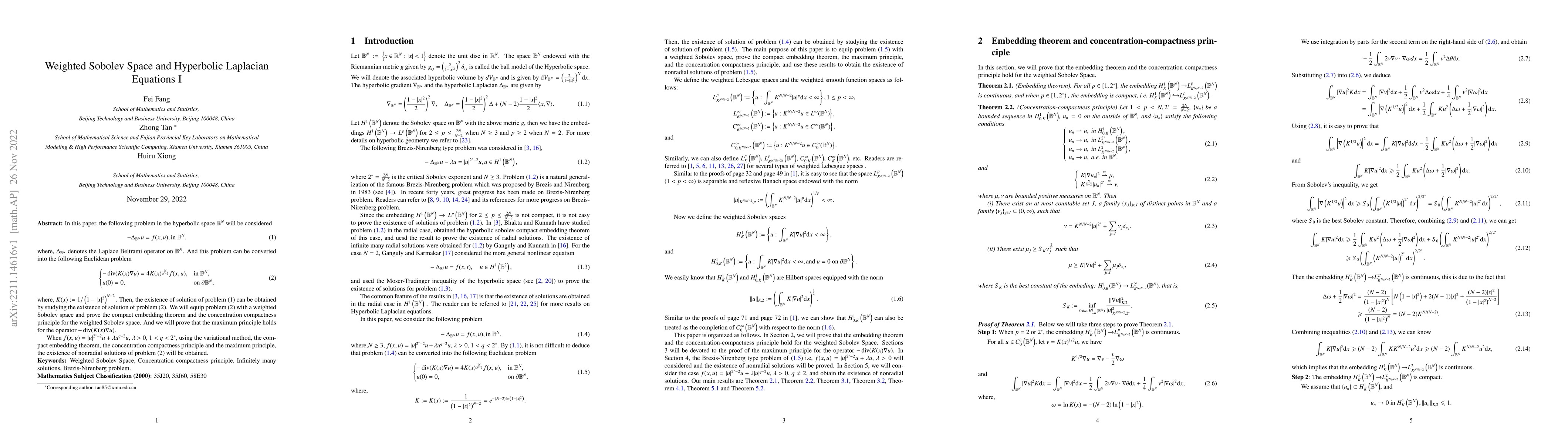 Thumbnail for Weighted Sobolev Space and Hyperbolic Laplacian Equations I