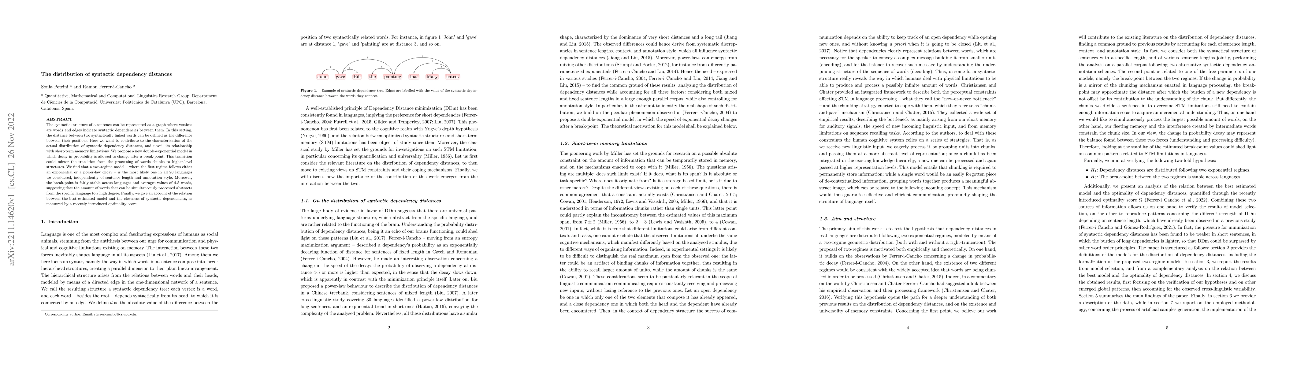 Thumbnail for The distribution of syntactic dependency distances