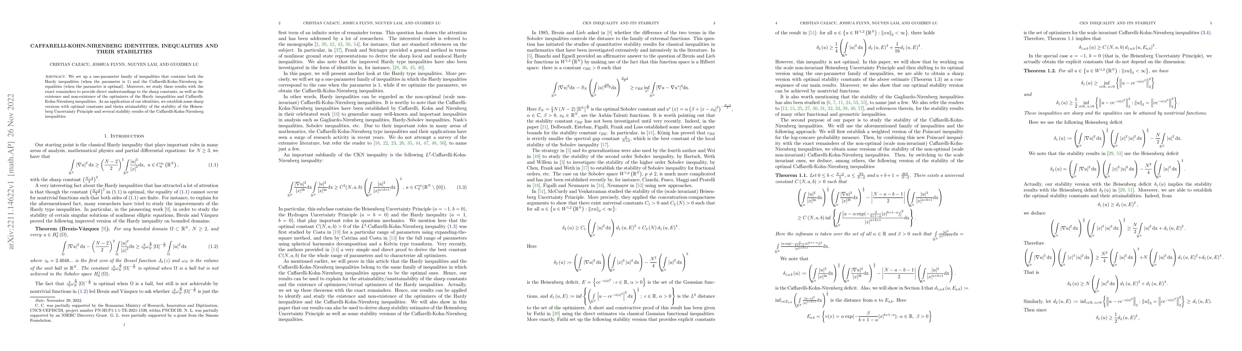 Thumbnail for Caffarelli-Kohn-Nirenberg identities, inequalities and their stabilities