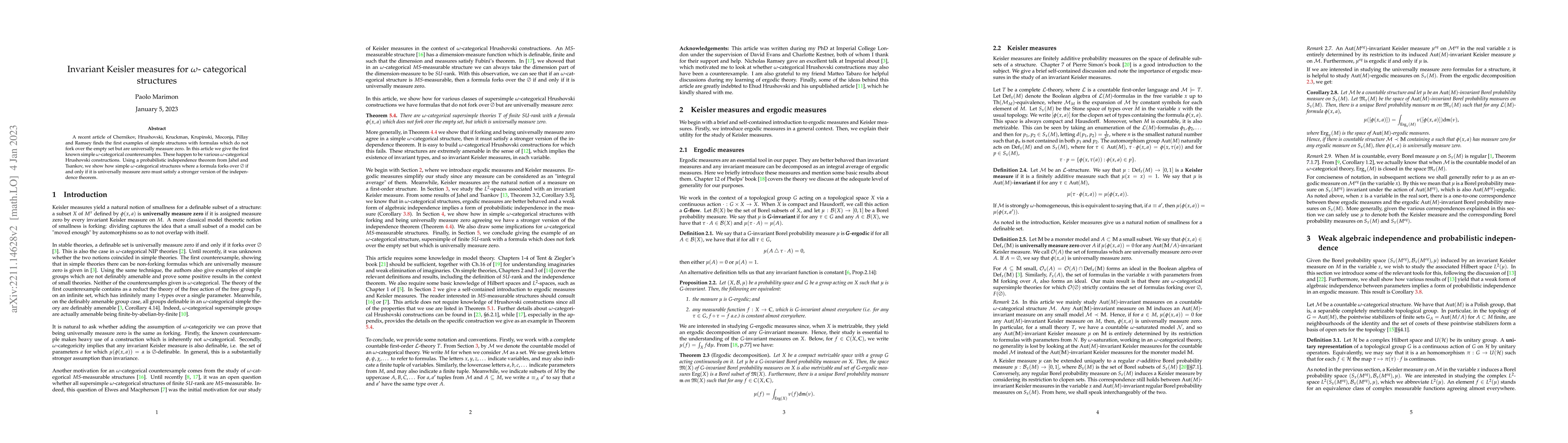 Thumbnail for Invariant Keisler measures for omega-categorical structures