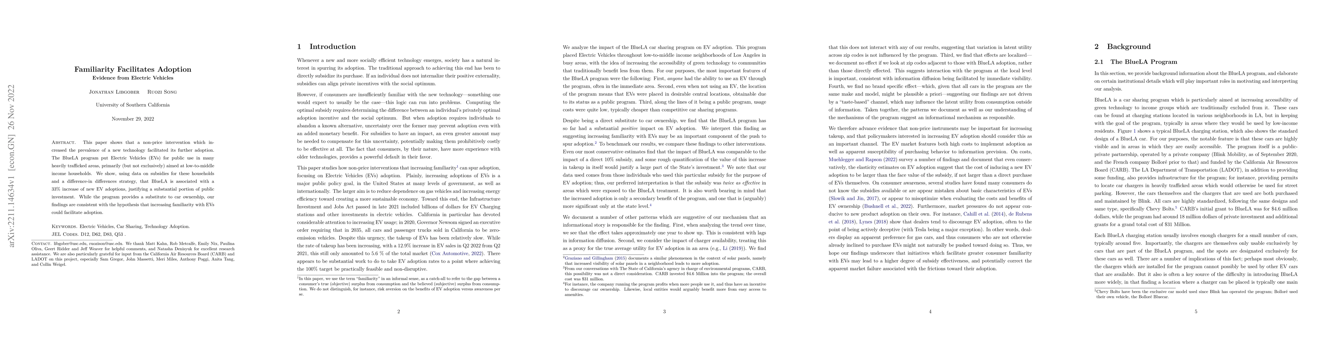 Thumbnail for Familiarity Facilitates Adoption: Evidence from Electric Vehicles