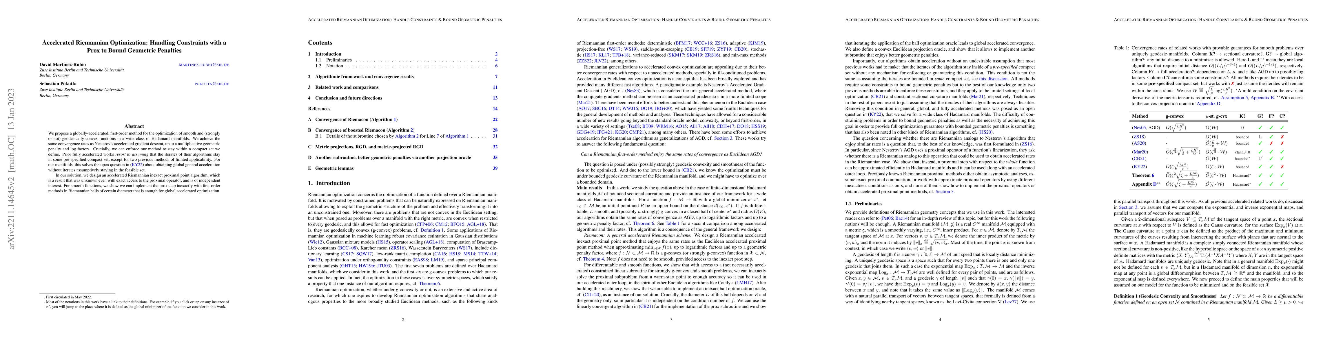 Thumbnail for Accelerated Riemannian Optimization: Handling Constraints with a Prox to
  Bound Geometric Penalties
