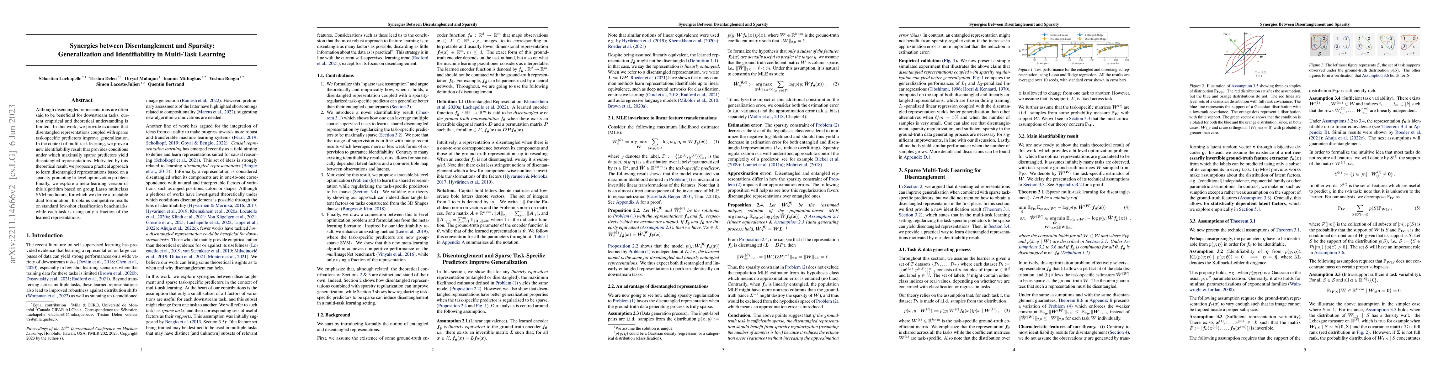 Thumbnail for Synergies between Disentanglement and Sparsity: Generalization and
  Identifiability in Multi-Task Learning