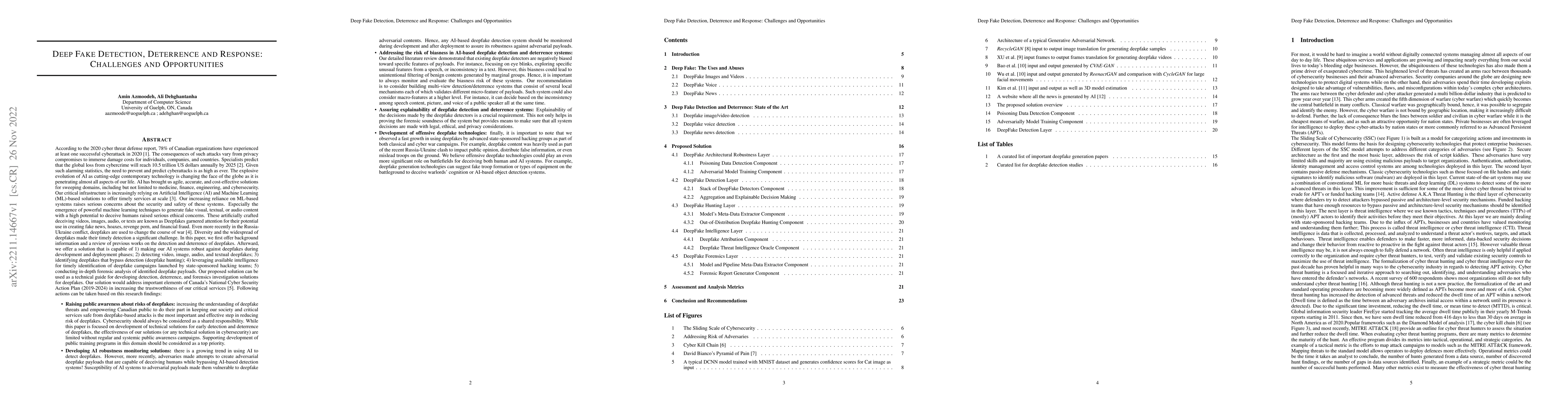 Thumbnail for Deep Fake Detection, Deterrence and Response: Challenges and
  Opportunities