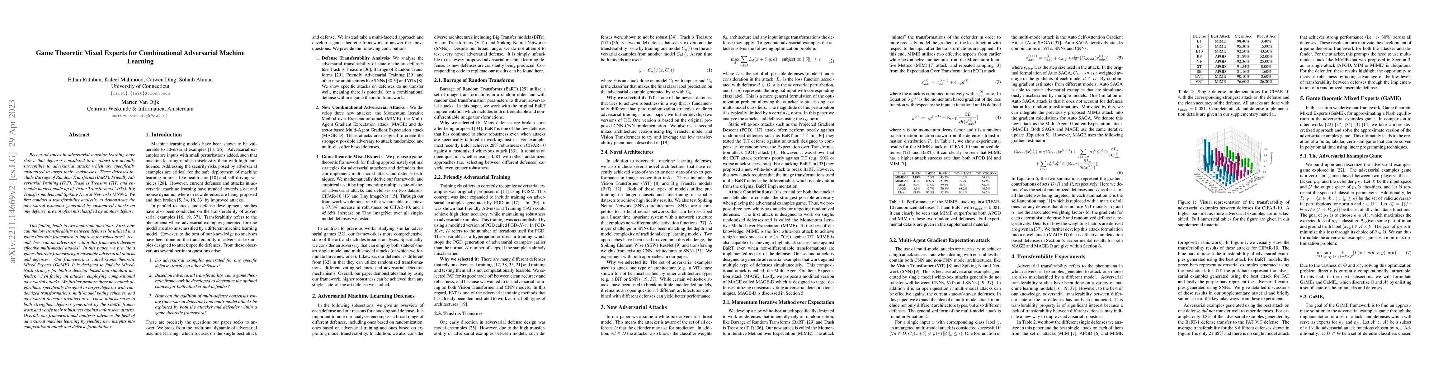 Thumbnail for Game Theoretic Mixed Experts for Combinational Adversarial Machine
  Learning
