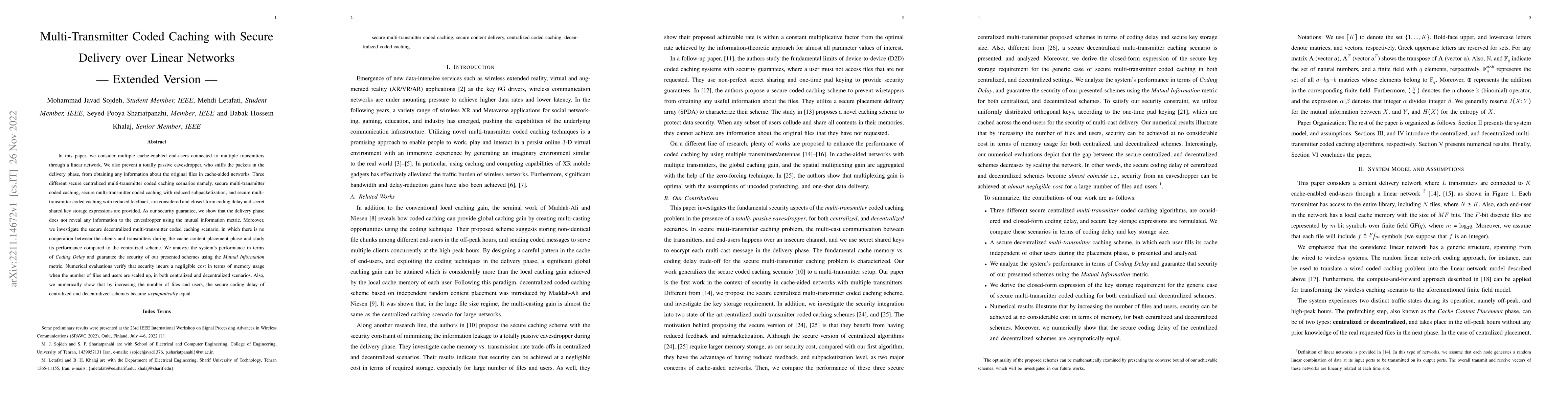 Thumbnail for Multi-Transmitter Coded Caching with Secure Delivery over Linear
  Networks -- Extended Version
