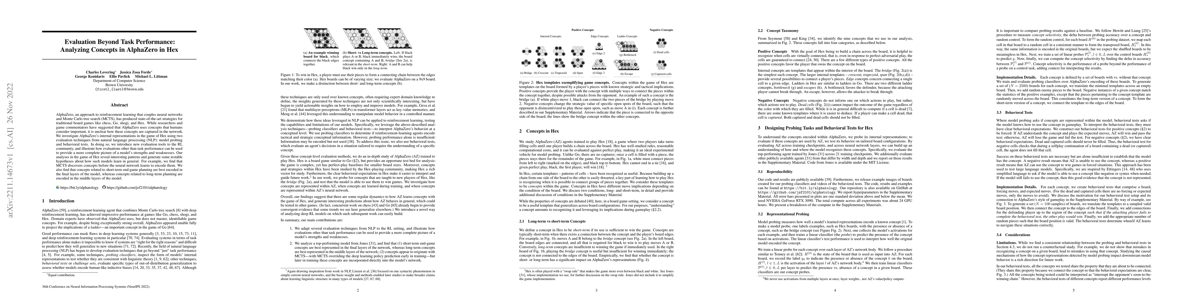 Thumbnail for Evaluation Beyond Task Performance: Analyzing Concepts in AlphaZero in
  Hex