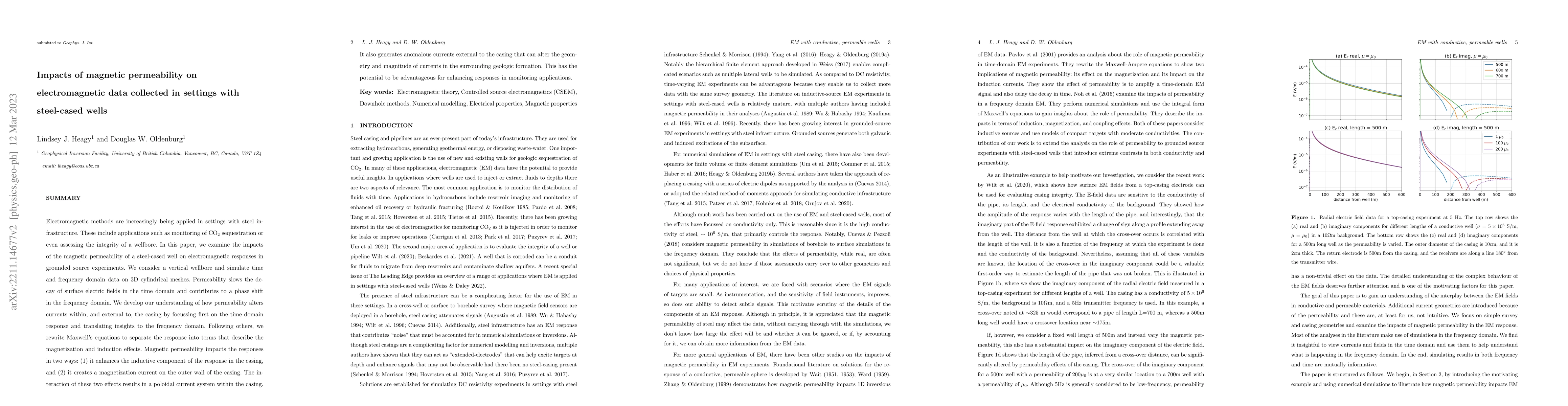 Thumbnail for Impacts of magnetic permeability on electromagnetic data collected in
  settings with steel-cased wells