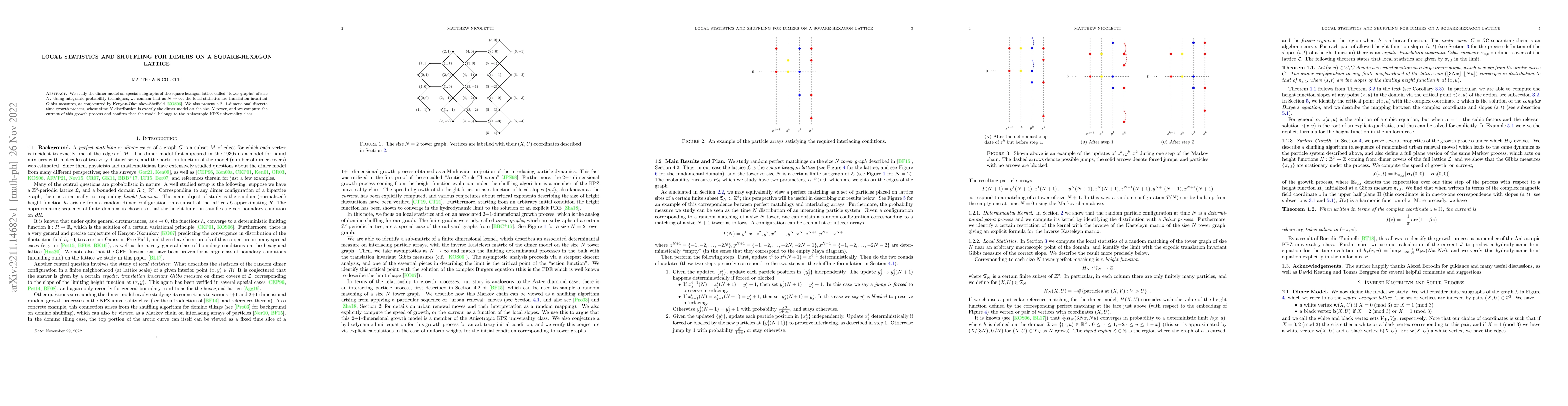 Thumbnail for Local Statistics and Shuffling for Dimers on a Square-Hexagon Lattice
