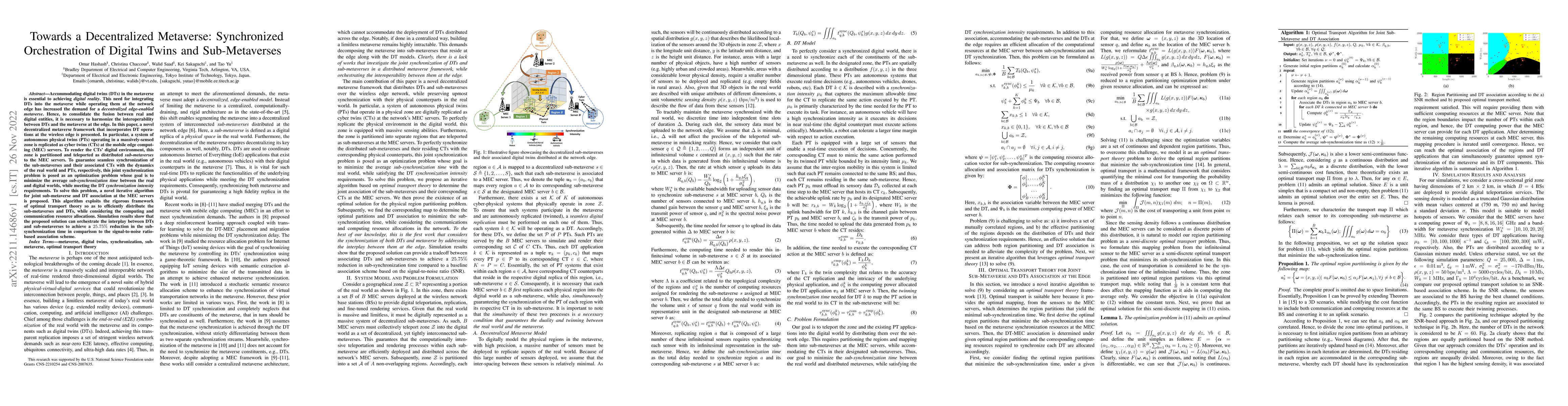 Thumbnail for Towards a Decentralized Metaverse: Synchronized Orchestration of Digital
  Twins and Sub-Metaverses