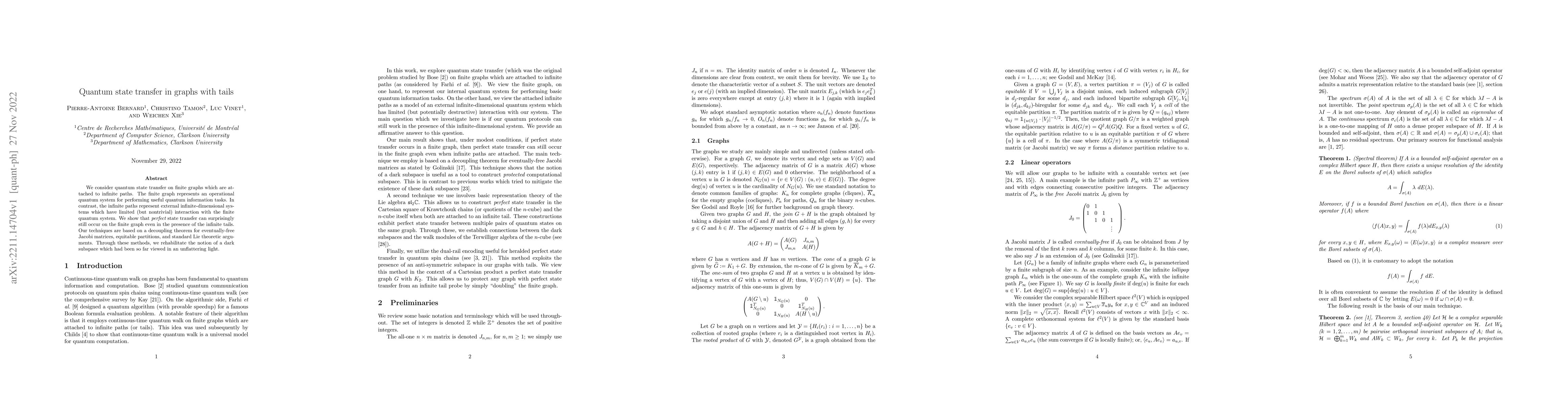 Thumbnail for Quantum State Transfer in Graphs with Tails