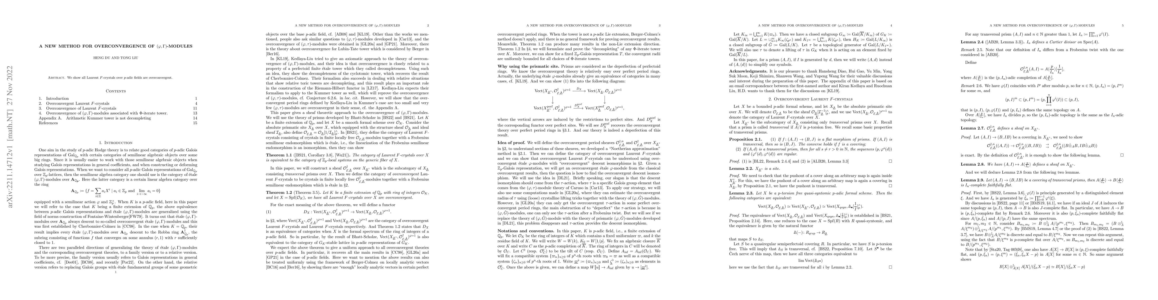 Thumbnail for A new method for overconvergence of {{\((\varphi ,\Gamma)\)}}-modules