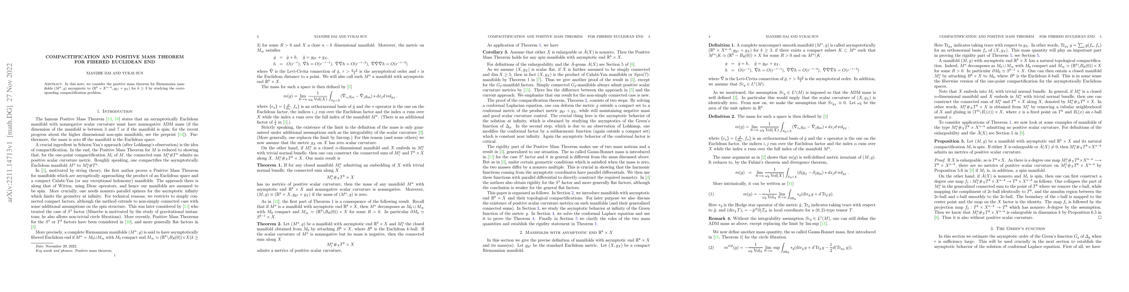 Thumbnail for Compacitification and positive mass theorem for fibered Euclidean end